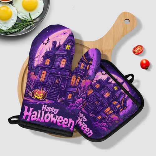 Tropical Life Halloween Pumpkin Bat Oven Mitts 4-Piece Set