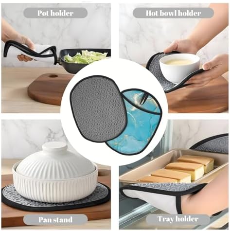 Jbofyee Heat-Resistant Silicone Potholders - Turquoise Marble 2-Piece Set
