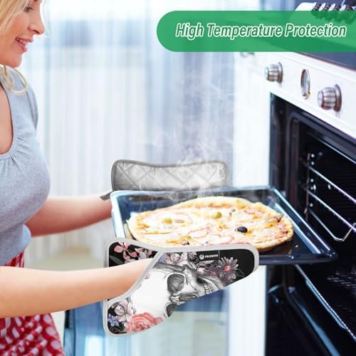 Two-Pack Halloween Skull Rose Pot Holder Set for Oven Kitchen Use