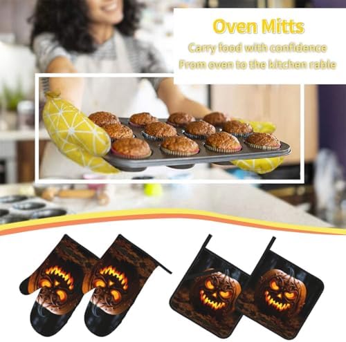 Halloween Spooktacular Pumpkin Print Oven Mitts Pot Holders Set