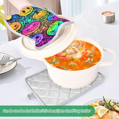 Bright Rainbow Halloween Pumpkins Pot Holder Set Heat-Resistant Cute Functional