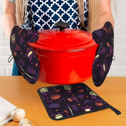 Halloween-Themed Heat-Protective Oven Mitts Set