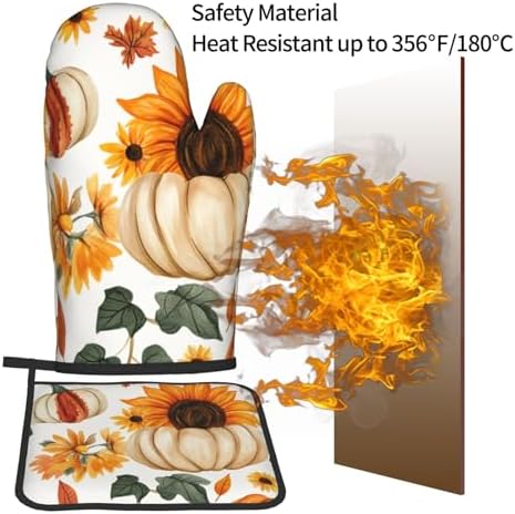 Gjieliness Halloween Oven Mitts Set with Pumpkins and Sunflowers Pattern