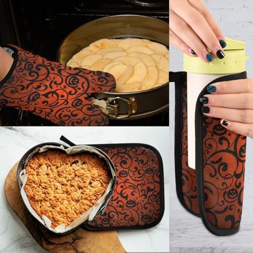 Pumpkin Flower Halloween Oven Mitts Set 2 Piece