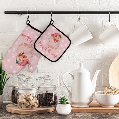 OHSUL Pink Christmas Oven Mitts and Pot Holders Set