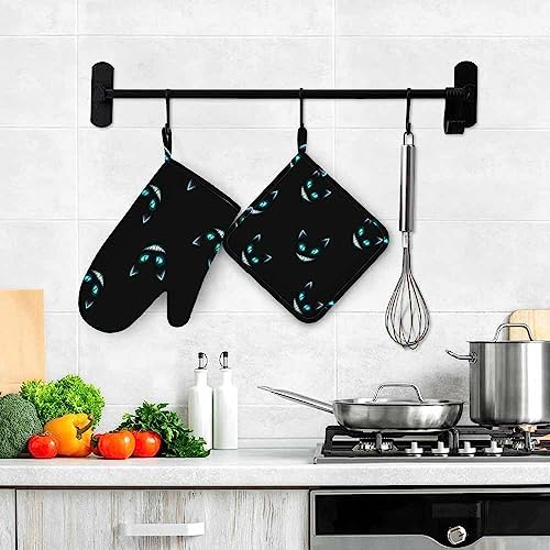Mxocom Halloween Cat Face Oven Mitts Pot Holders Heat-Resistant Kitchen Gloves