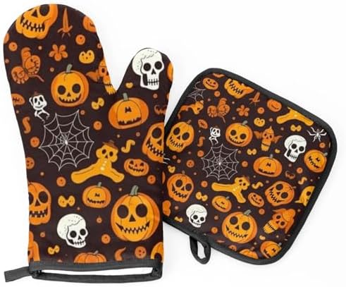 Aglebo Halloween pumpkin spider skull oven mitts set