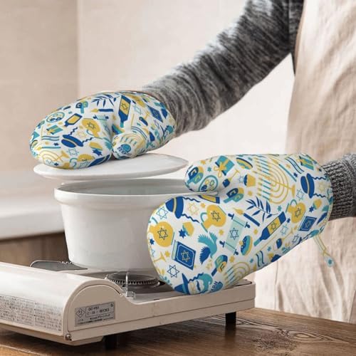 Happy Hanukkah Oven Mitts Safe Spacious for Baking BBQ