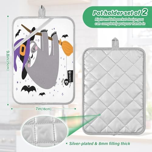 Halloween Sloth Potholder Set with Pockets 2 Pack
