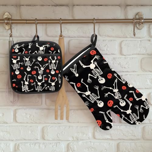 Halloween Funny Skull Oven Mitt Pot Holder Set