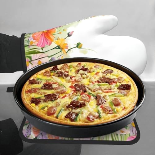 Cooking Casting Covered Quopvn Iris Flower Butterfly Printed Oven Mitt Set