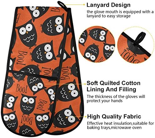 Halloween Owl Boo Double Oven Mitt Heat-Resistant Kitchen Gloves