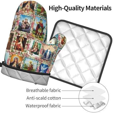 Catholic Saints Oven Mitts Pot Holders Heat-Resistant Fasty Functional