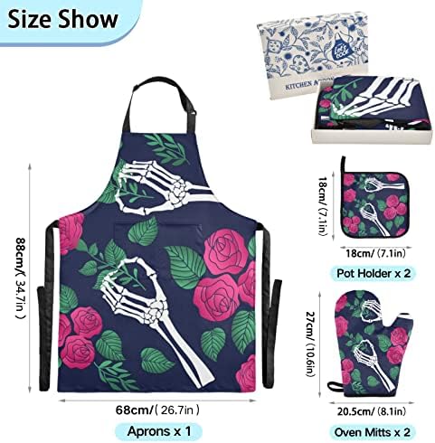 5Pcs Halloween Skull Flowers Oven Mitts Pot Holder Set
