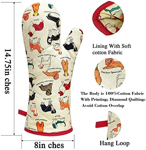 Cotton Oven Mitts Dog Flower Design 1 Pair Heat Resistant