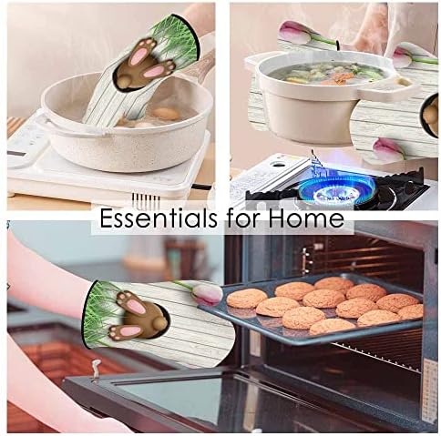 Adorable Brown Bunny Oven Mitts Pot Holder Set for Baking Cooking