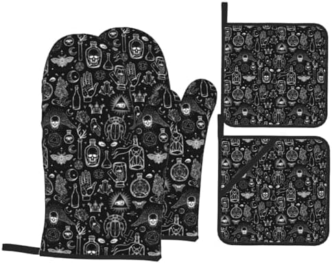 Gothic Skull Halloween Oven Mitts Set of 4