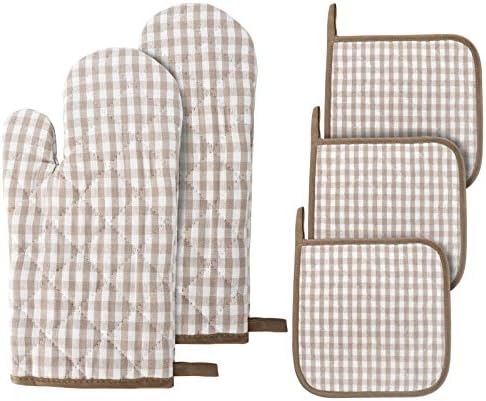 Jennice House 5pc Heat Resistant Cotton Oven Mitts and Pot Holders Set