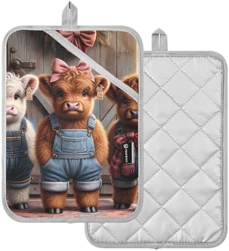 Funny Highland Cows Cute Heat Resistant Potholder Set of 2