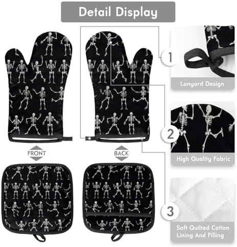 Perfect for Halloween - Cute Skull Oven Mitts Pot Holder Set of 2