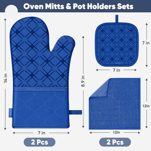 Oven Mitts and Pot Holders Set with 500 Heat Resistance Royal Blue