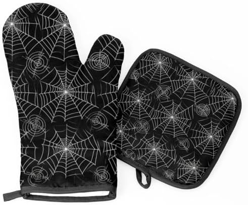 V Halloween Oven Mitts with Pot Holder Set Heat-Resistant Cooking Gloves