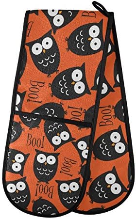 Halloween Owl Boo Double Oven Mitt Heat-Resistant Kitchen Gloves