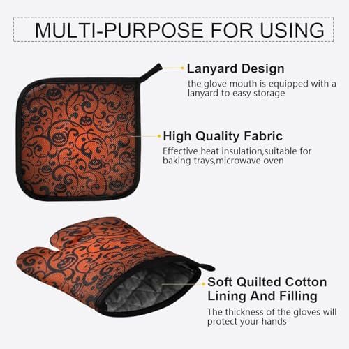 Pumpkin Flower Halloween Oven Mitts Set 2 Piece