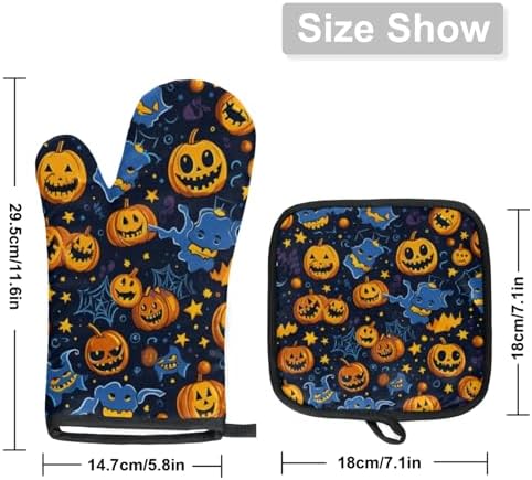 Halloween Heat-Resistant Oven Mitts Pot Holders Set Pumpkin Design