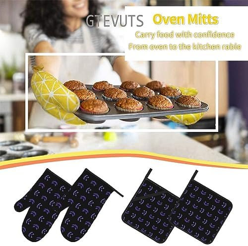 Halloween Purple Scary Ghost Oven Mitts and Pot Holders Sets of 4