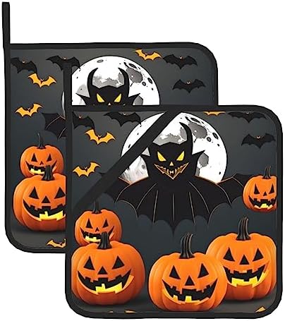 Halloween Moon Bat Pumpkins Non-Slip Heat-Resistant Pot Holder Set