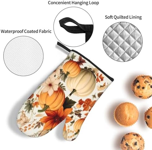 Fall Pumpkins Leaves Oven Mitts and Pot Holders Set of 3