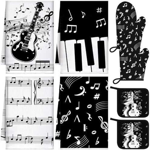 Comfortable Oven Mitts Pot Holders Set with Music Note Patterns