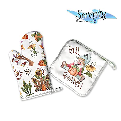 Autumn Potholder and Oven Mitt Set Halloween Family Reunion