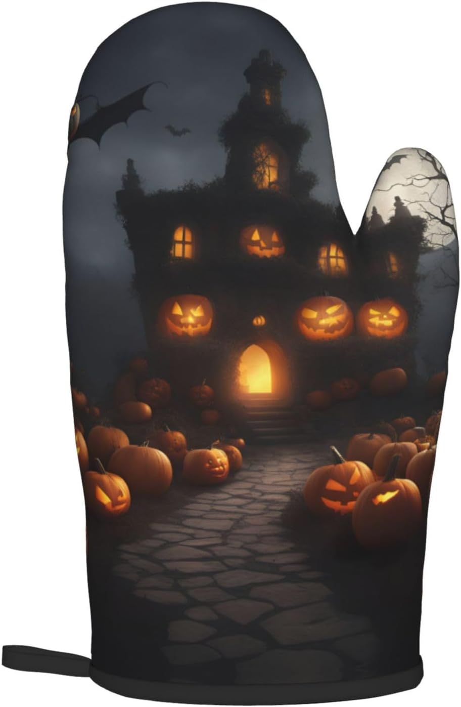 Halloween Pumpkin Print Heat-Resistant Oven Mitts Set Safe for Cooking BBQ