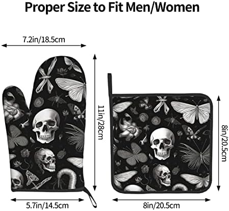 Halloween Black Butterfly Goth Skull Oven Mitts