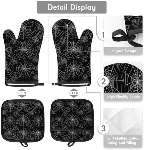 V Halloween Oven Mitts with Pot Holder Set Heat-Resistant Cooking Gloves