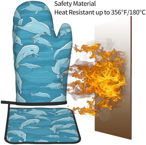 Dolphin Printed Oven Mitts Non-Slip Potholders for Kitchen Expert Needs