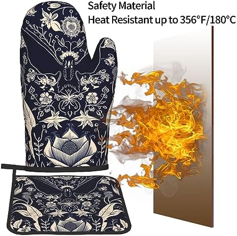 Halloween Bat Flower Oven Mitts Pot Holders Set Heat Resistant TrustyEssed