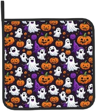 Halloween Ghost Pumpkin Oven Mitts Pot Holders - Heat-Resistant Gloves for Cooking