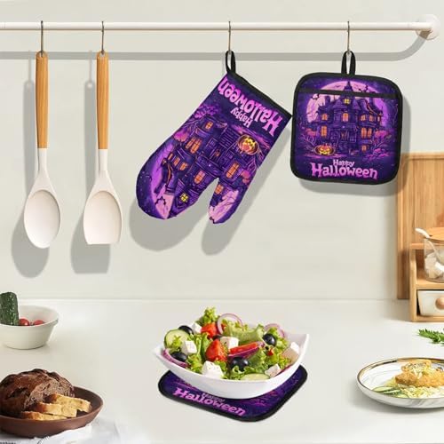 Tropical Life Halloween Pumpkin Bat Oven Mitts 4-Piece Set