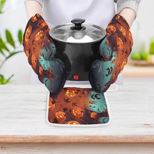 Halloween Cookware Gloves Heat-Resistant Oven Mitts Set of 3