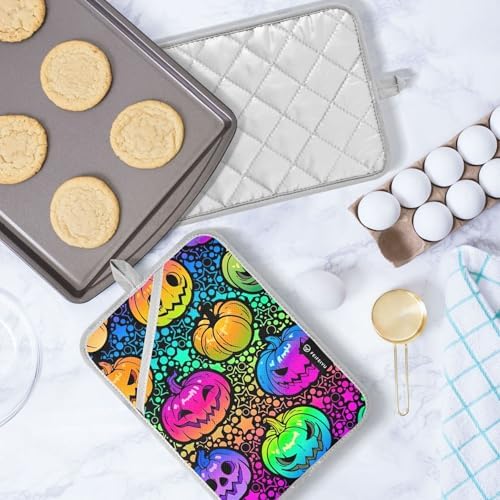 Bright Rainbow Halloween Pumpkins Pot Holder Set Heat-Resistant Cute Functional
