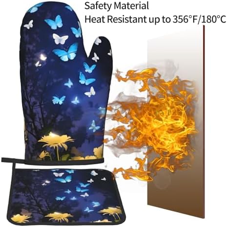Quopvn Butterfly-Printed Oven Mitts and Pot Holders 2-Piece Set