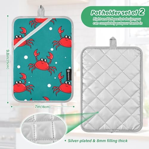 Dalzium Cartoon Crab Potholder Set of 2 Heat Resistant