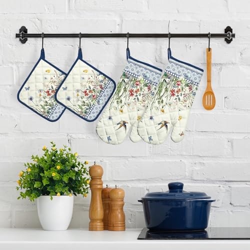 Retro Wildflowers Oven Mitts Pot Holders 4Pcs