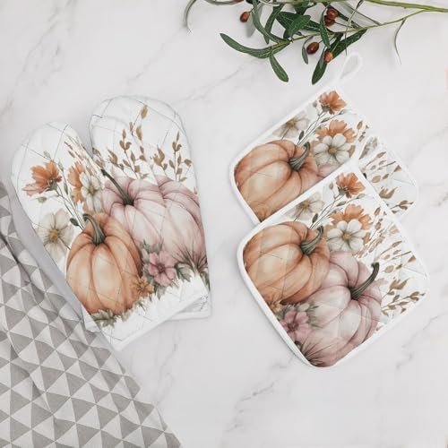 Pumpkin Flower Boho Fall Oven Mitts for Kitchen