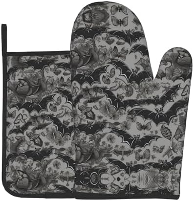 October Spooky Halloween Bats Oven Mitts Pot Holders Set