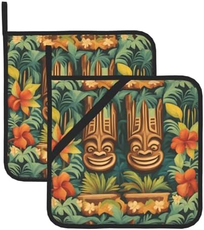 Aloha Tiki Pattern - Heat-Resistant Potholders - BBQ Kitchen Essentials