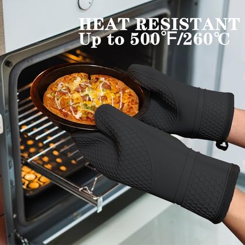 Monbalcon Oven Mitts Silicone Kitchen Gloves Heat Resistant Pair waterproof
